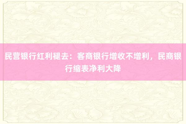 民营银行红利褪去：客商银行增收不增利，民商银行缩表净利大降