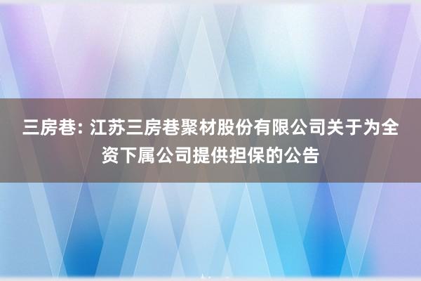 三房巷: 江苏三房巷聚材股份有限公司关于为全资下属公司提供担保的公告