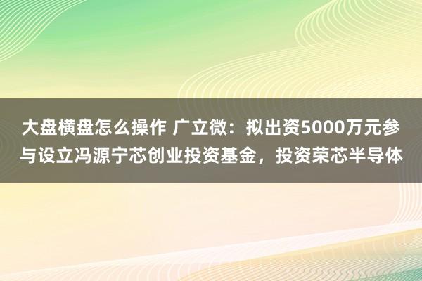 大盘横盘怎么操作 广立微：拟出资5000万元参与设立冯源宁芯创业投资基金，投资荣芯半导体
