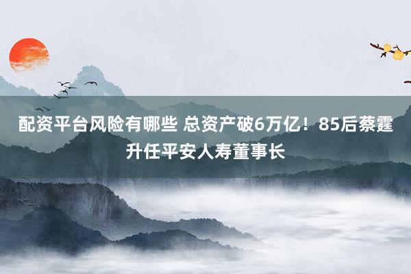 配资平台风险有哪些 总资产破6万亿！85后蔡霆升任平安人寿董事长