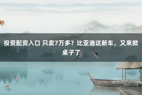 投资配资入口 只卖7万多？比亚迪这新车，又来掀桌子了
