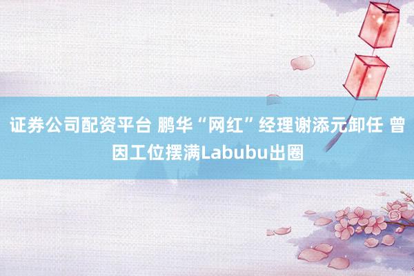 证券公司配资平台 鹏华“网红”经理谢添元卸任 曾因工位摆满Labubu出圈